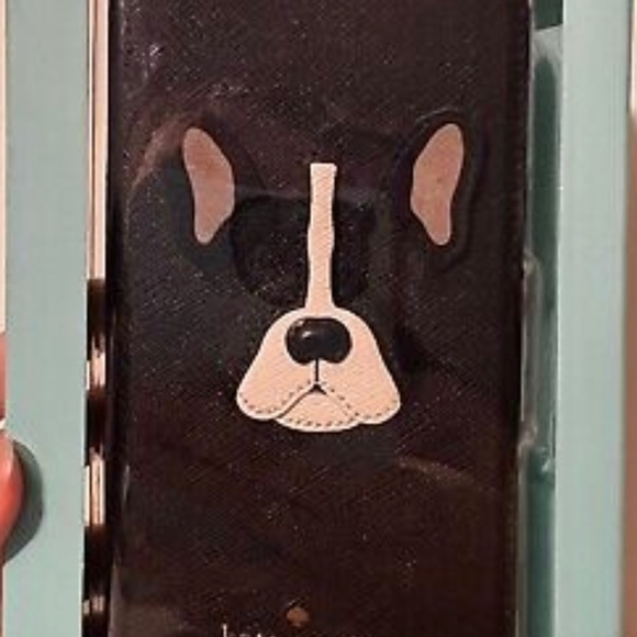 Kate Spade French Bulldog Antoine IPhone X Flip Case-Wallet 2 Credit Card Slots - Picture 2 of 3